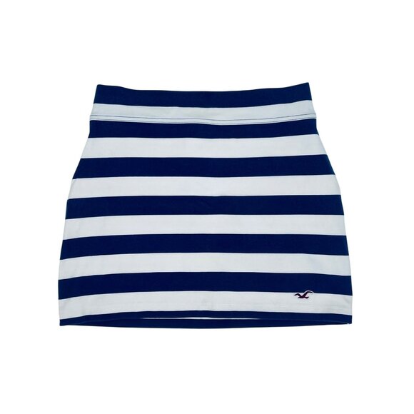 Vintage Y2K Hollister Jersey Stretch Blue & White Striped Bodycon Mini Skirt - Picture 13 of 16
